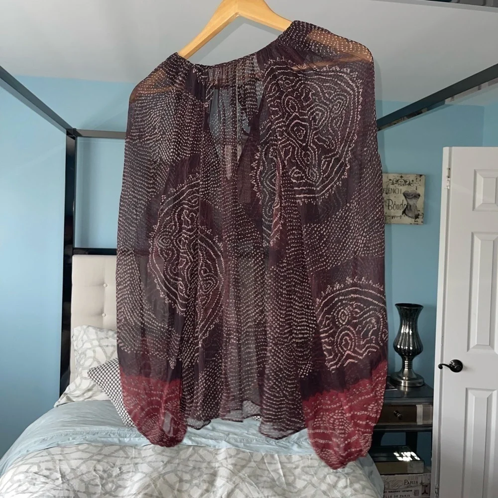 NEW Ulla Johnson Pauline Metallic Peasant Garnet Sheer Transparent Puff Sleeve 6